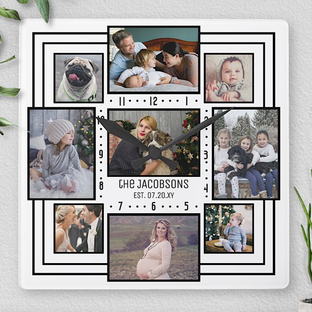 Reloj Cuadrado Collage de fotos Familiar 9 Imágenes Nombre Blanco (Subido por el creador)