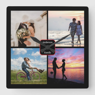 Reloj Cuadrado Collage de fotos familiar 📸 👨 👩 👧 de col