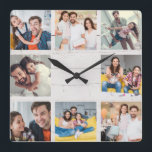 Reloj Cuadrado Collage de fotos familiar personalizado Madera Rus<br><div class="desc">Familia personalizado 8 - Collage de fotos sobre un fondo rústico blanco de madera "shiplap". Gran regalo personalizado para el Día del Padre, el Día de la Madre, o como regalo para las abuelas y los abuelos por cumpleaños o vacaciones familiares. Actualiza con tus 8 fotos favoritas y esto será...</div>