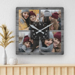 Reloj Cuadrado Collage de fotos familiar Rustic Gray Wood 4 Pictu<br><div class="desc">Sube tus fotos favoritas para hacer tu propio regalo personalizado de foto de keepsake.</div>