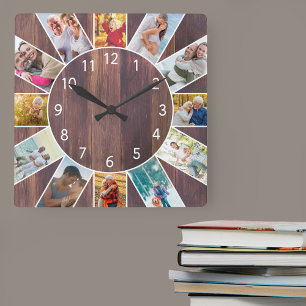 Reloj Cuadrado Collage de fotos familiares personalizadas en made