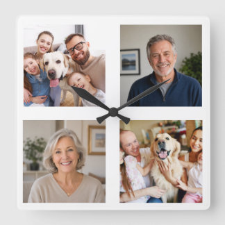 Reloj Cuadrado Collage de Fotos Personalizadas Foto de Mascota Fa