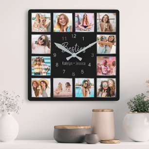 Reloj Cuadrado Collage de fotos personalizado: amistad de color n