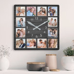 Reloj Cuadrado Collage de fotos Personalizado de madera negra ele<br><div class="desc">Crea fácilmente tu propio reloj de pared de madera negra personalizado y elegante con tus fotos personalizados. Para obtener los mejores resultados,  recortar las imágenes a cuadrado - con el punto de enfoque en el centro - antes de subir.</div>