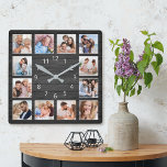Reloj Cuadrado Collage de fotos Personalizado de madera negra ele<br><div class="desc">Crea fácilmente tu propio reloj de pared de madera negra personalizado y elegante con tus fotos personalizados. Para obtener los mejores resultados,  recortar las imágenes a cuadrado - con el punto de enfoque en el centro - antes de subir.</div>