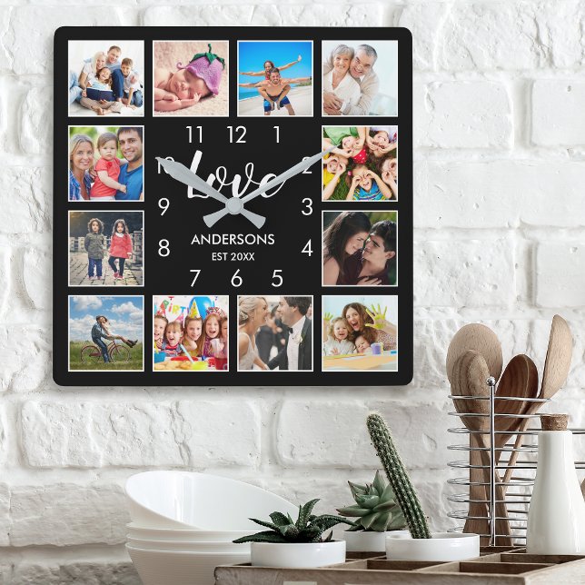 Reloj Cuadrado Collage de fotos personalizado familiar personaliz (Subido por el creador)