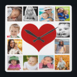 Reloj Cuadrado collage de fotos único Personalizado personalizado<br><div class="desc">Productos de Ricaso fáciles de personalizar .. subir sus propias fotos / imágenes a este reloj de pared con tema cardíaco con 12 áreas de plantillas de fotos para que usted añada sus propias fotos a</div>