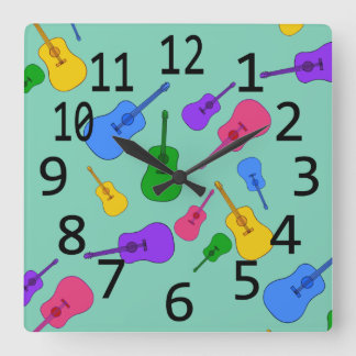 Reloj Cuadrado Collage de guitarra colorida en bloques de pared d