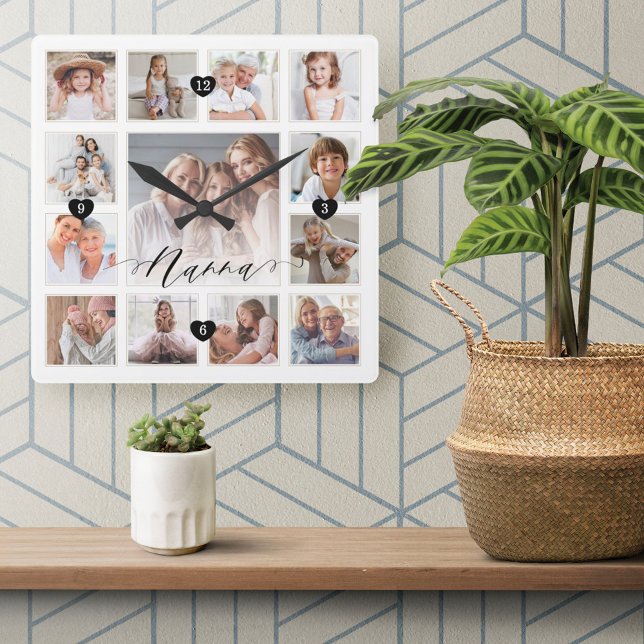 Reloj Cuadrado Collage de la cuadrícula de fotos de la familia Na (Subido por el creador)