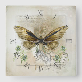 Reloj Cuadrado collage de mariposa vintage