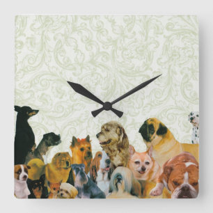 Reloj Cuadrado Collage de muchos perros
