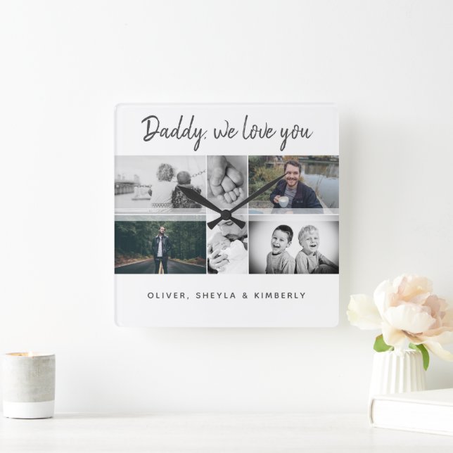 Reloj Cuadrado Collage de padre con hijos y familia (Hogar)