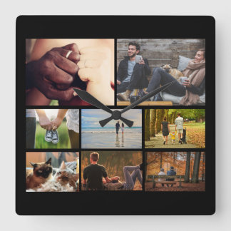 Reloj Cuadrado Collage de parejas fotográficas Personalizados| 8