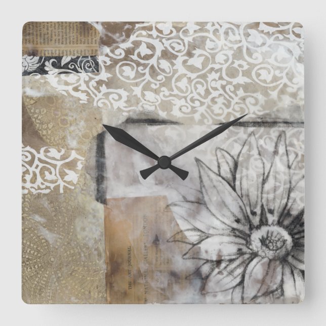 Reloj Cuadrado Collage Fleur II (Anverso)
