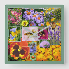 Reloj Cuadrado Collage floral colorido