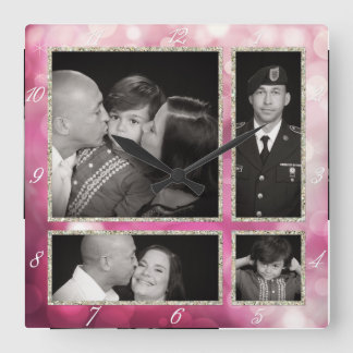 Reloj Cuadrado Collage fotográfico Cuatro Esparkle Glitz
