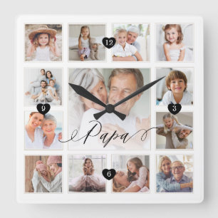 Reloj Cuadrado Collage fotográfico de la familia de guiones de pa