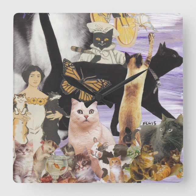 Reloj Cuadrado Collage lindo 4 del gato (Anverso)