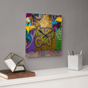 Reloj Cuadrado Collares de perlas de SlipperyJoe's Mardi Gras dob