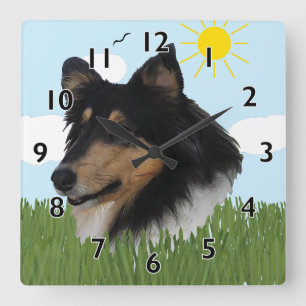 Reloj Cuadrado Collie áspero Portriat