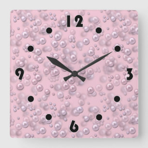 Reloj Cuadrado Colocadores de perlas blanco-rosadas sobre terciop