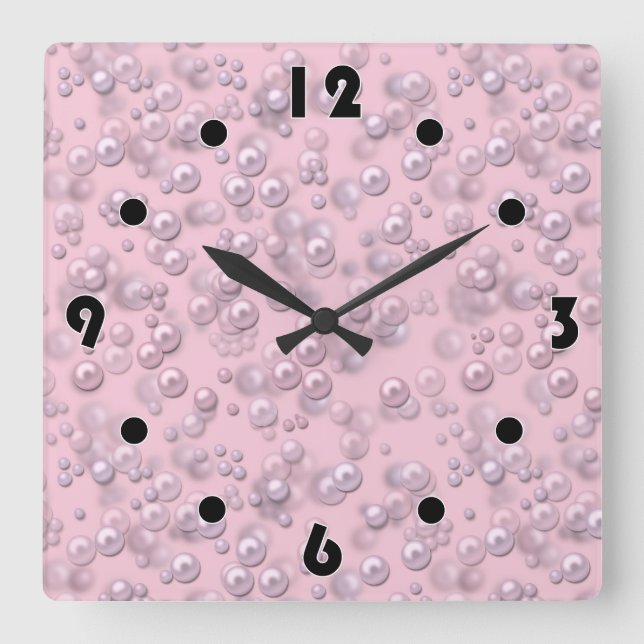 Reloj Cuadrado Colocadores de perlas blanco-rosadas sobre terciop (Anverso)