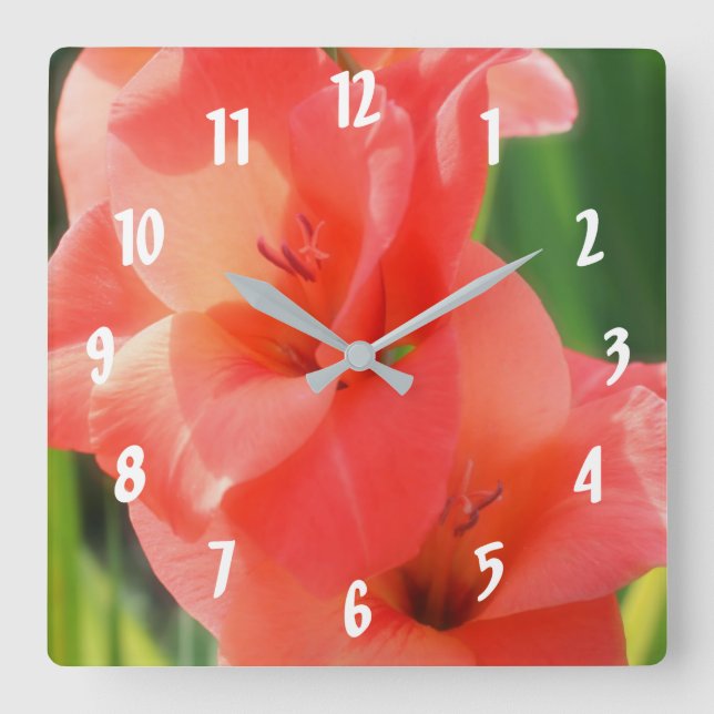 Reloj Cuadrado Colocar la flor de Gladiolas (Anverso)