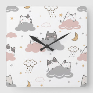 Reloj Cuadrado Color blanco del patrón de gatito