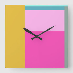 Reloj Cuadrado Color Block Art Formas geométricas brillantes Turq