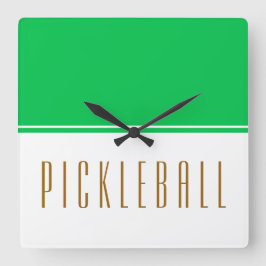 Reloj Cuadrado Color Block Verde Brillante Blanco Texto PICKLEBAL