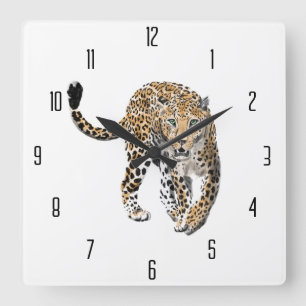 Reloj Cuadrado color de agua leopardo jungla gato pintado de verd