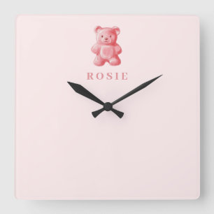 Reloj Cuadrado Color de agua personalizado Oso de goma rosa