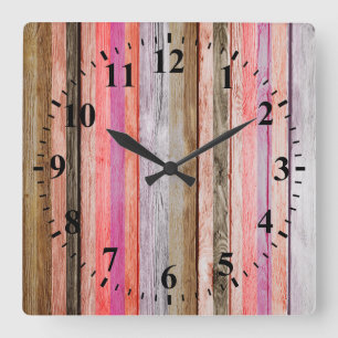 Reloj Cuadrado Color de época Madera Aspecto #7