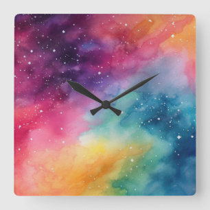 Reloj Cuadrado Color del arcoiris del cielo nocturno Resumen arte