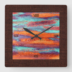 Reloj Cuadrado Color retro Madera Goma Burlap borde