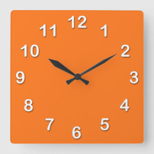 Reloj Cuadrado Color sólido: Naranja de calabaza