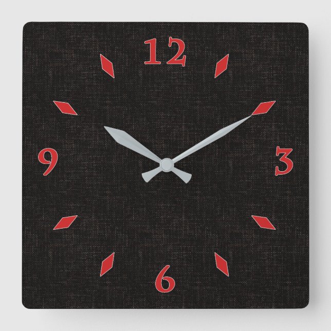 Reloj Cuadrado Color sólido negro texturado (Anverso)