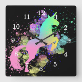 Reloj Cuadrado Color Splash Fantasy Rainbow Unicorn