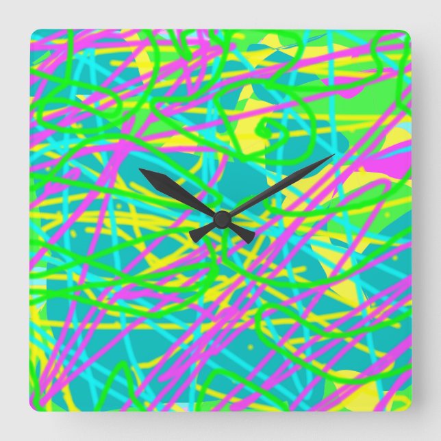 Reloj Cuadrado Colorea Mis Sueños Garabato Patrón Expressivo Artí (Anverso)