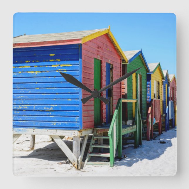 Reloj Cuadrado Colored Beach Huts (Anverso)