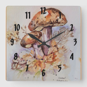 Reloj Cuadrado Colores acuáticos de otoño hongos