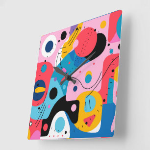 Reloj Cuadrado Colores brillantes formas caprichosas geométricas