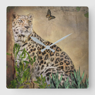 Reloj Cuadrado Colores cálidos de mariposa leopardo elegante