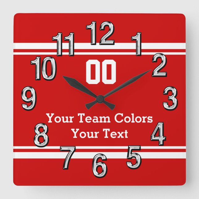 Reloj Cuadrado Colores de equipo y cerraduras de pared de deporte (Anverso)