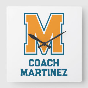 Reloj Cuadrado Colores del Equipo Monograma Nombre