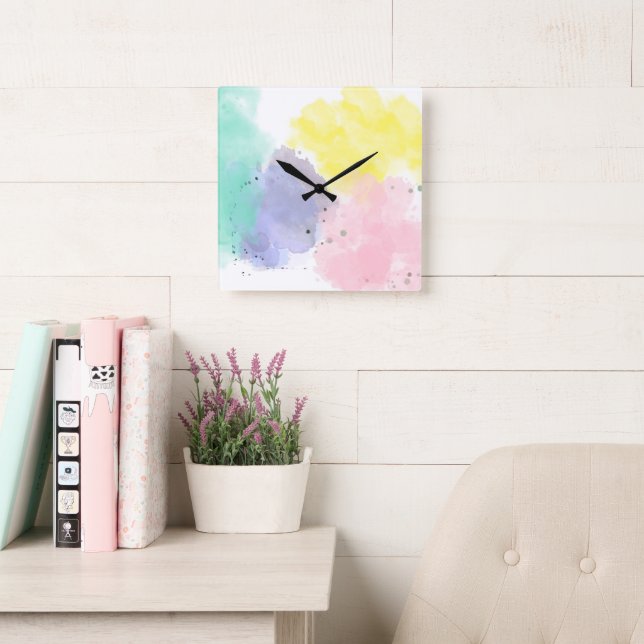 Reloj Cuadrado Colores encantadores con un toque suave (Sala de lectura)
