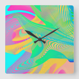 Reloj Cuadrado COLORES FLUO - Arte Fractal -