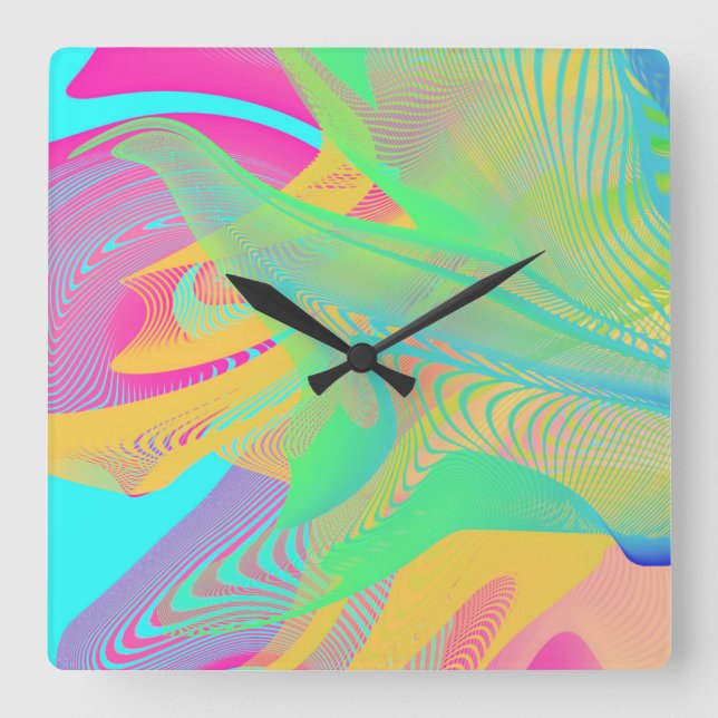 Reloj Cuadrado COLORES FLUO - Arte Fractal - (Anverso)