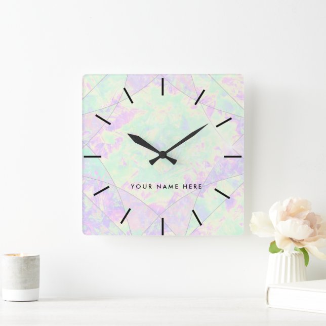 Reloj Cuadrado Colores Neon Textura Óptica Gemstone (Hogar)