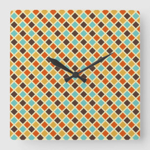 Reloj Cuadrado Colores Retro Rojo Amarillo Azul Diamante Cuadricu